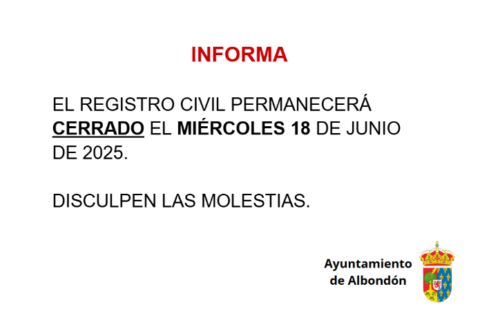 AVISO REGISTRO CIVIL CERRADO